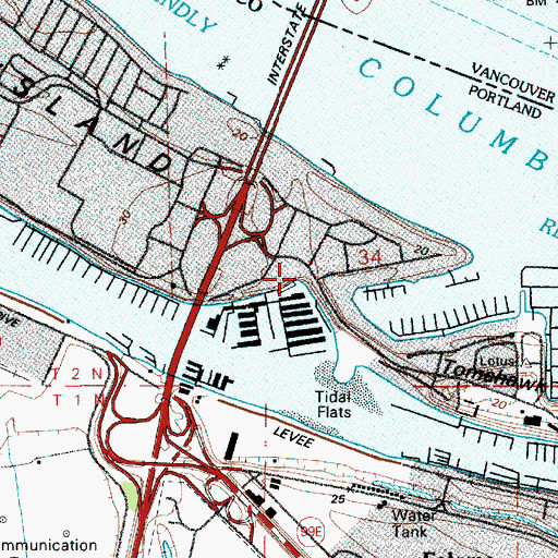 Topographic Map of Portland Fire and Rescue Station 17 Hayden Island, OR