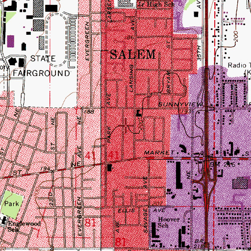Topographic Map of Salem Fire Department Station 3, OR