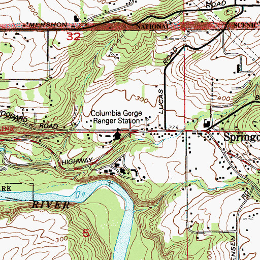 Topographic Map of Multnomah County Rural Fire Protection District 14 Station 61 Springdale, OR