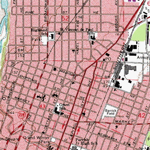 Topographic Map of Salem Fire Department Station 2, OR