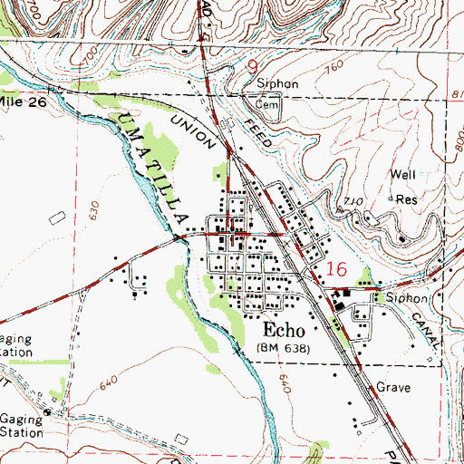 Topographic Map of Echo Rural Fire Protection District Station 1 Headquarters, OR
