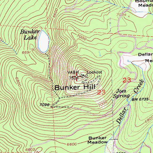 Topographic Map of Bunker Hill, CA