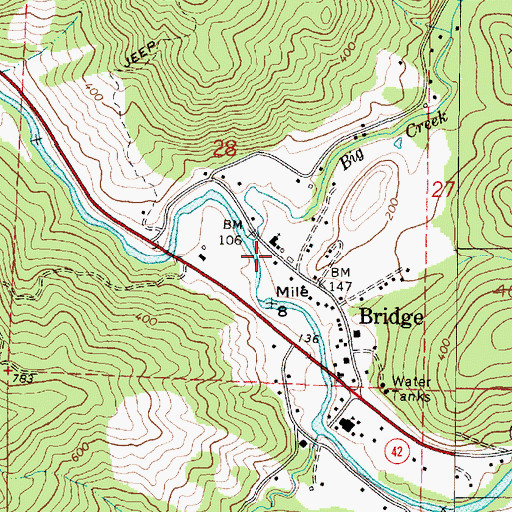 Topographic Map of Bridge Rural Fire Department, OR