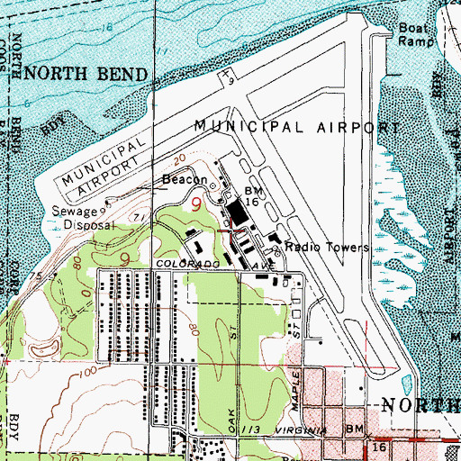 Topographic Map of North Bend Fire Department Station 2, OR