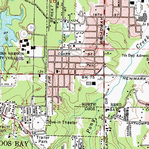 Topographic Map of North Bend Fire Station 3, OR
