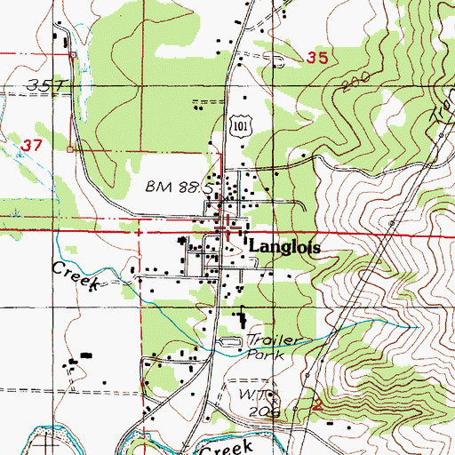 Topographic Map of Langlois Rural Fire Protection District, OR