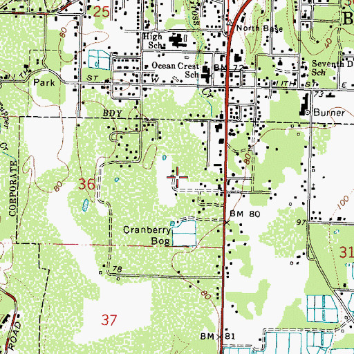 Topographic Map of Bandon Rural Fire Protection District Main Station, OR