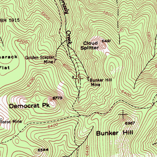 Topographic Map of Bunker Hill Mine, CA