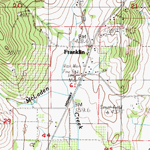 Topographic Map of Lane Rural Fire and Rescue Station 53, OR