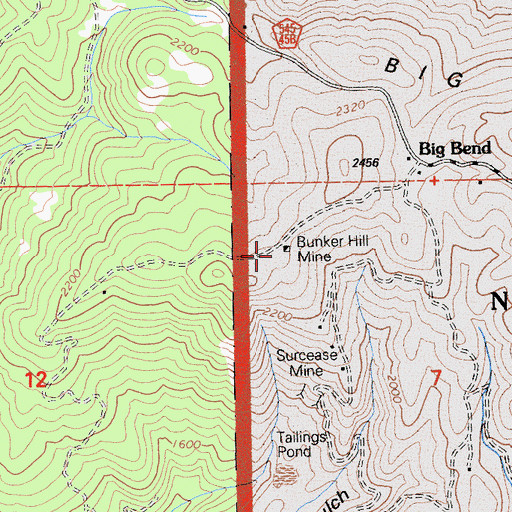 Topographic Map of Bunker Hill Mine, CA