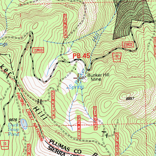 Topographic Map of Bunker Hill Mine, CA