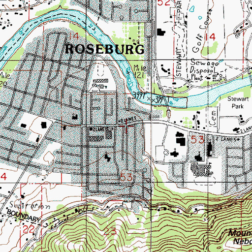 Topographic Map of Roseburg Fire Department Station 2, OR