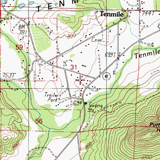 Topographic Map of Tenmile Rural Fire Protection District, OR