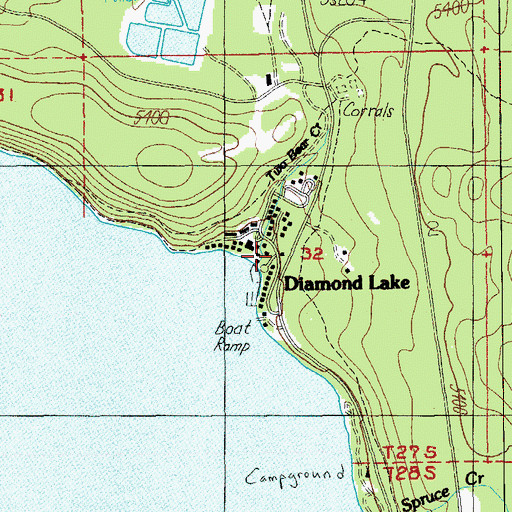 Topographic Map of Diamond Lake Volunteer Fire Department, OR