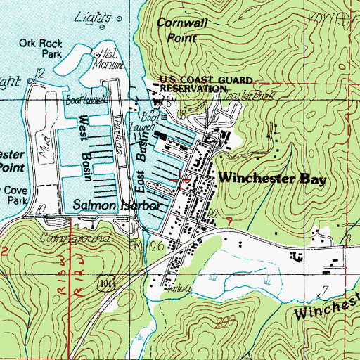 Topographic Map of Winchester Bay Rural Fire Protection District, OR