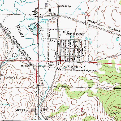 Topographic Map of Seneca Volunteer Fire Department, OR