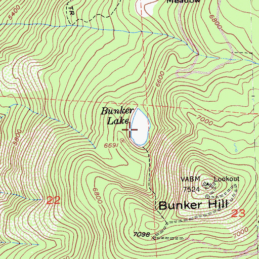 Topographic Map of Bunker Lake, CA