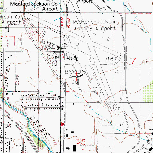 Topographic Map of Rogue Valley International Medford Airport Fire Department, OR