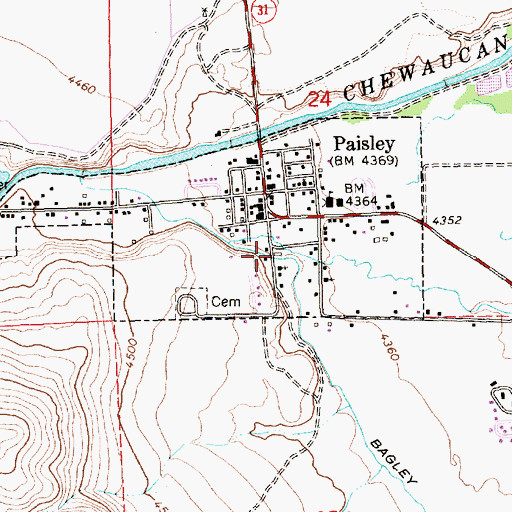 Topographic Map of Paisley Volunteer Fire Department, OR