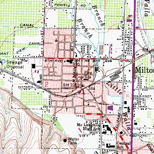 Topographic Map of Milton - Freewater City Fire Department Station 1Headquarters, OR