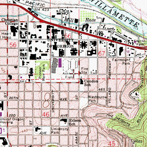 Topographic Map of Eugene Fire Station 13 University Station, OR