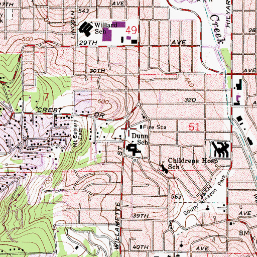 Topographic Map of Eugene Fire Station 15 South Hills Station, OR