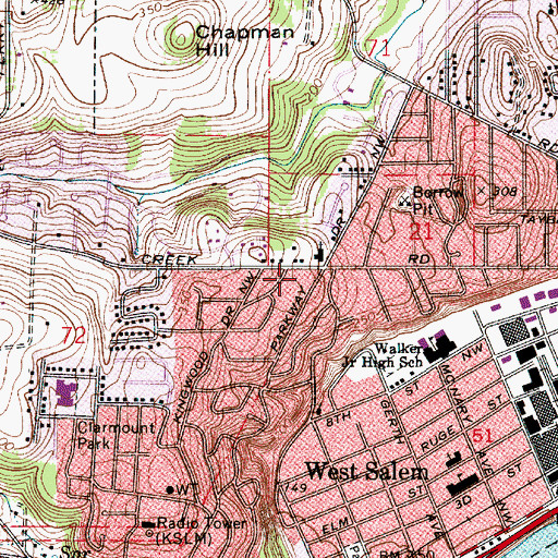 Topographic Map of Salem Fire Department Station 5, OR