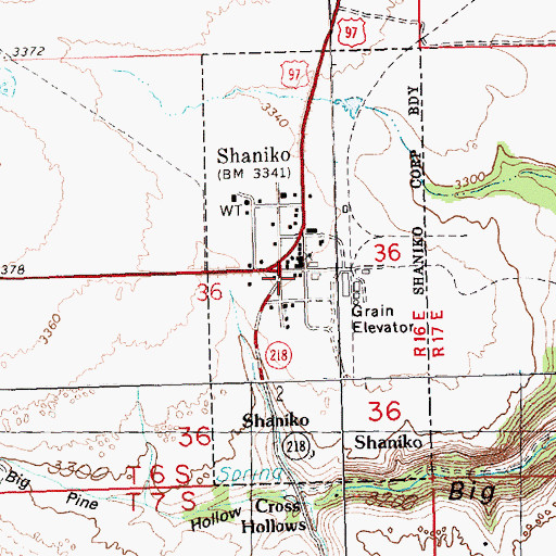 Topographic Map of Shaniko Volunteer Fire Department, OR