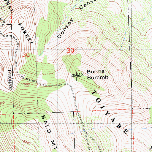Topographic Map of Burma Summit, CA