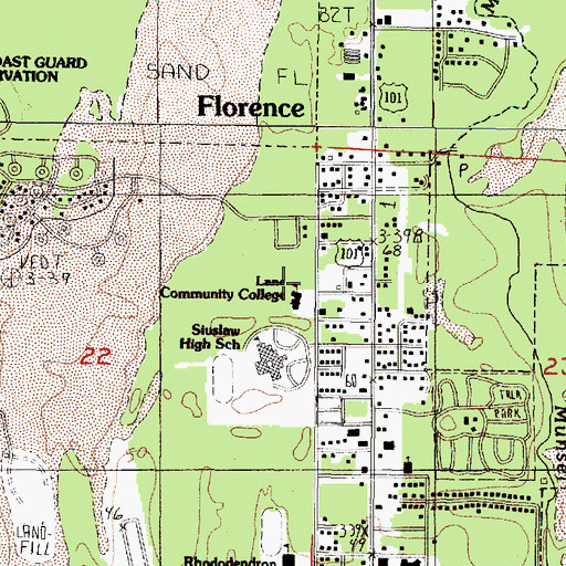 Topographic Map of Siuslaw Valley Fire and Rescue Station 7 Oak Street Station, OR