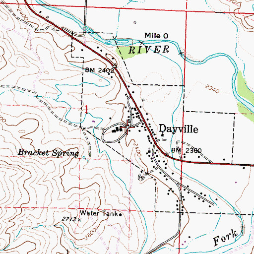 Topographic Map of Dayville Fire Department, OR