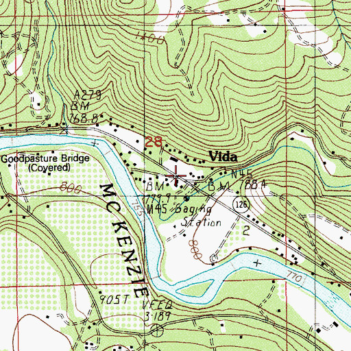 Topographic Map of McKenzie Fire and Rescue Station 4 Vida Station, OR