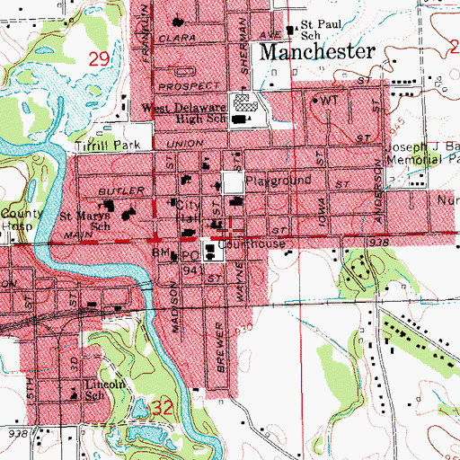 Topographic Map of Manchester Fire Department, IA