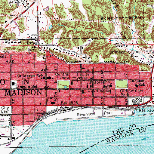 Topographic Map of Fort Madison Fire Department, IA
