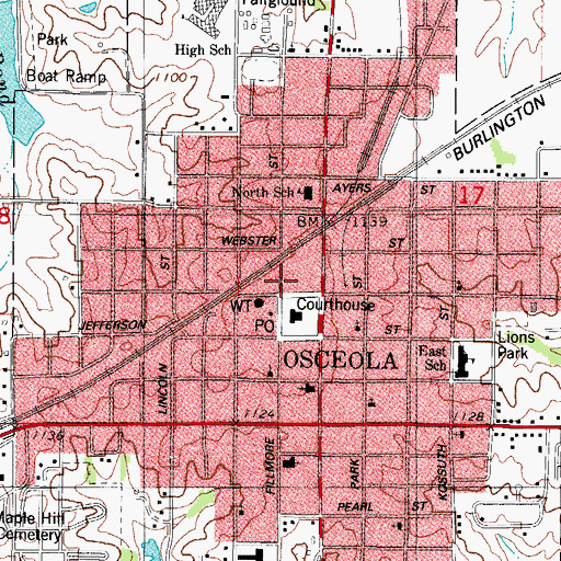 Topographic Map of Osceola Volunteer Fire Department, IA