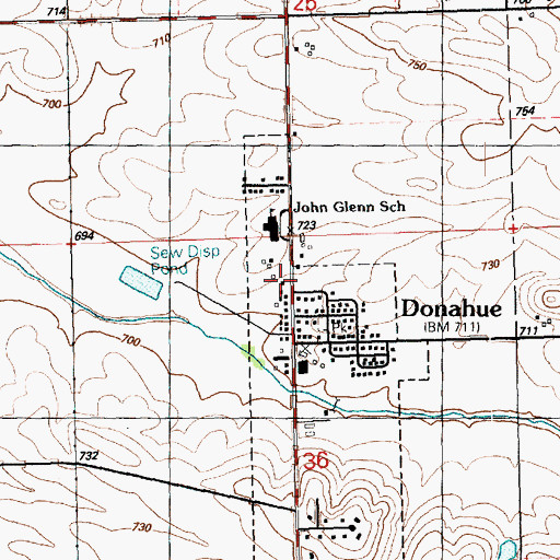 Topographic Map of Donahue Volunteer Fire Department, IA
