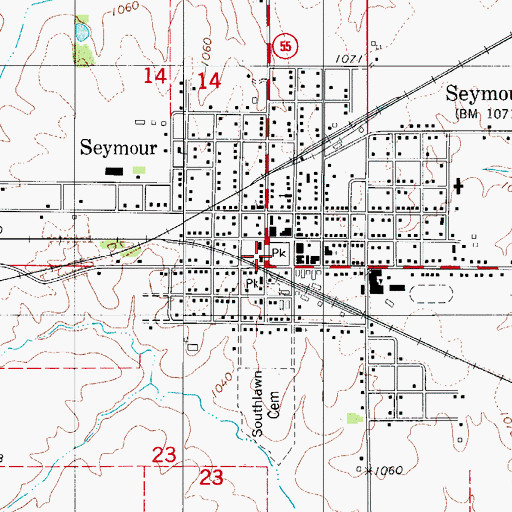 Topographic Map of Seymour Volunteer Fire Department, IA