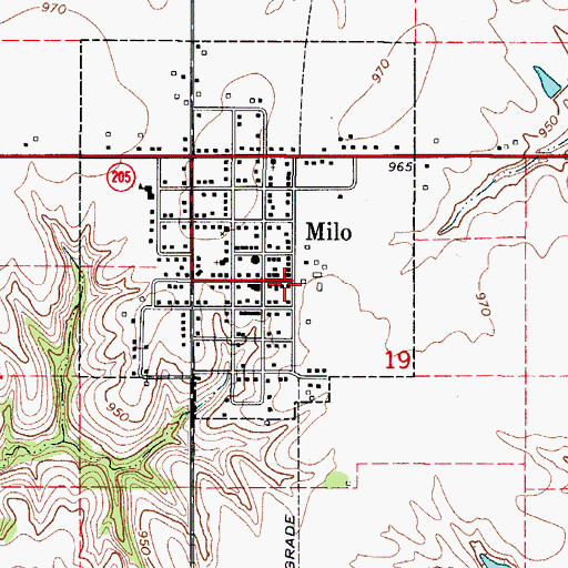 Topographic Map of Milo Fire and Emergency Medical Services, IA