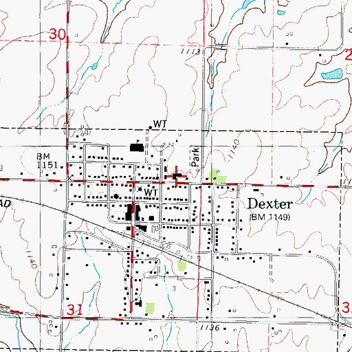 Topographic Map of Dexter Volunteer Fire Department, IA
