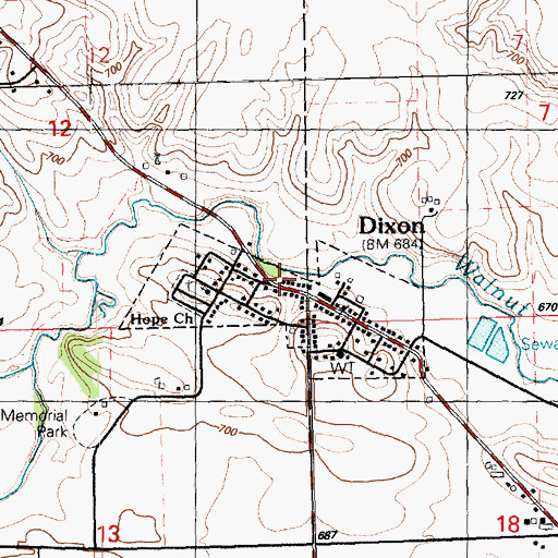 Topographic Map of Dixon Volunteer Fire Department, IA