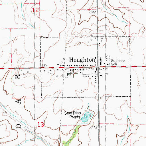Topographic Map of Houghton - Cedar Township Fire Department, IA