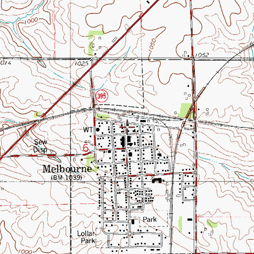Topographic Map of Melbourne Fire Department, IA