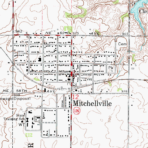 Topographic Map of Mitchellville Fire Department, IA