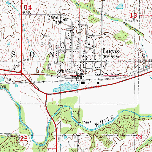 Topographic Map of Lucas Volunteer Fire Department, IA