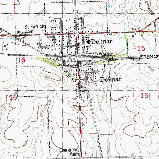 Topographic Map of Delmar Volunteer Fire Department, IA