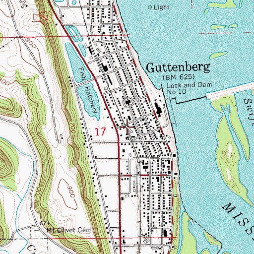 Topographic Map of Guttenberg Fire Department, IA