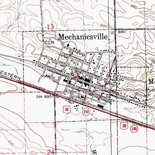 Topographic Map of Mechanicsville Fire Department, IA