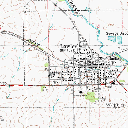Topographic Map of Lawler Volunteer Fire Department, IA