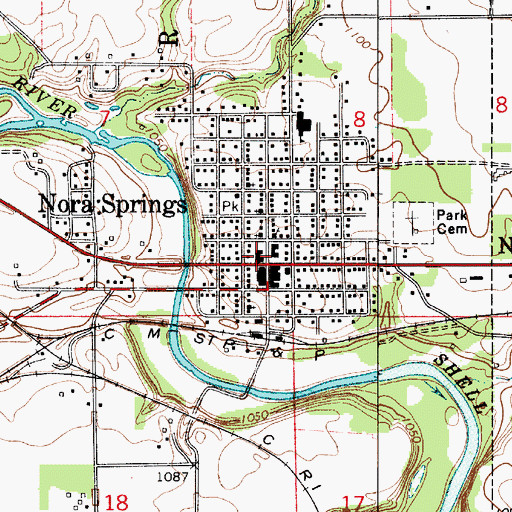 Topographic Map of Nora Springs Volunteer Fire Department, IA