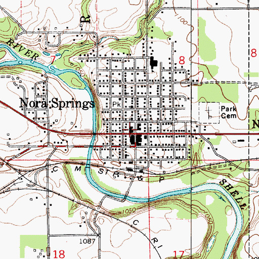 Topographic Map of Nora Springs Volunteer Fire Department, IA